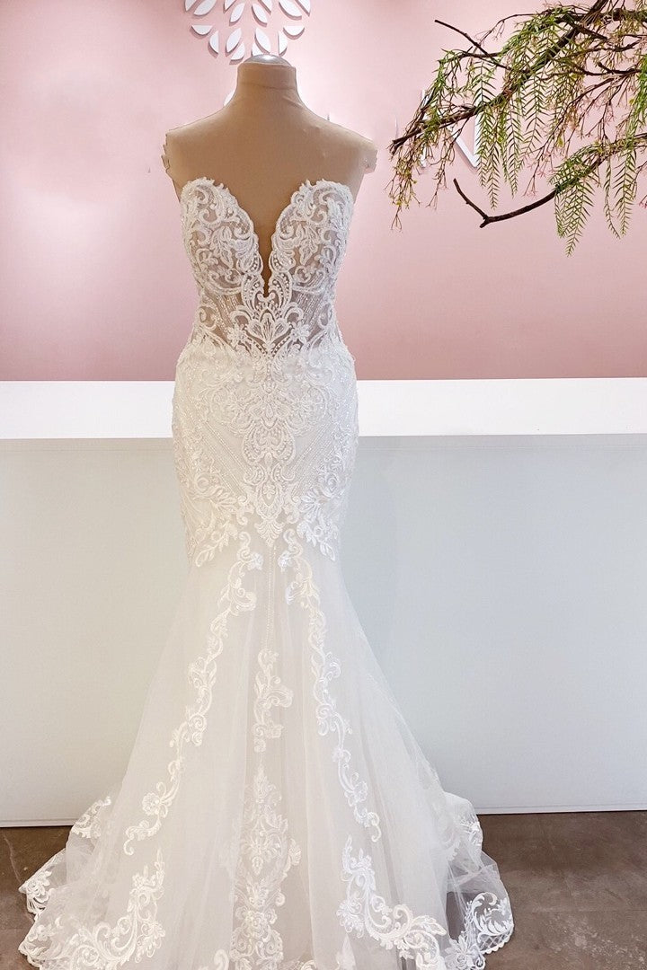 Sweetheart Mermaid Lace Wedding Dress Long Bridal Gowns - Fashionpara
