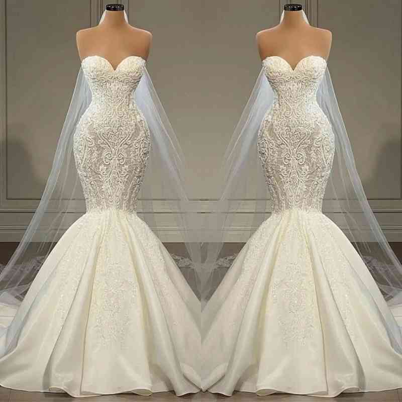 Sweetheart Wedding Dress Mermaid Long With Appliques Beads - Fashionpara