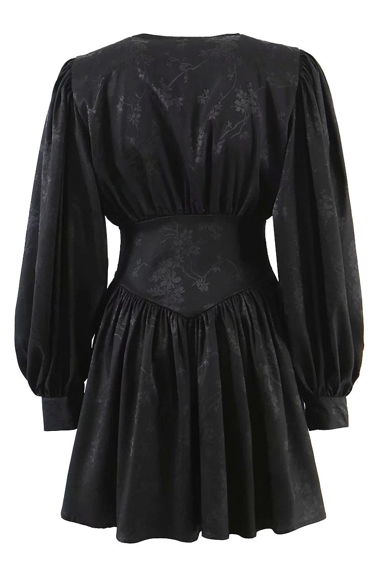 Floral Jacquard V-Neck Long Sleeve Fit & Flare Mini Dress 3