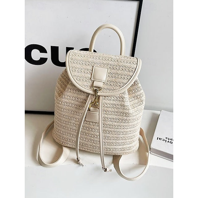 Straw Rattan with Bag Woven Boho for Backpack Travel