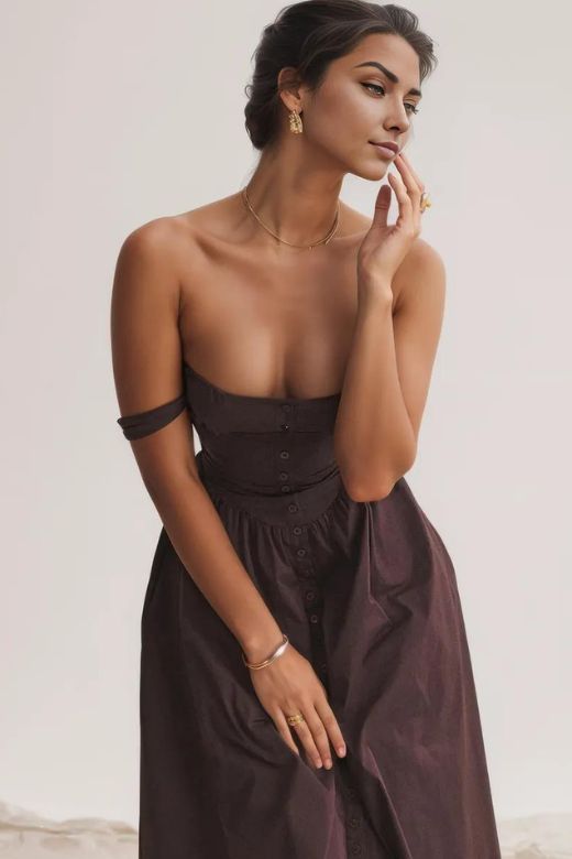 Talia Bodycon Midi Dress - Tan Brown - Fashionpara