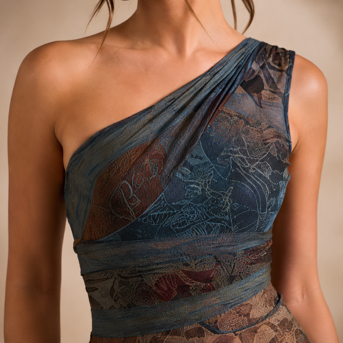 One Shoulder Floral Burnout Ruffle High Split Maxi Dress 17