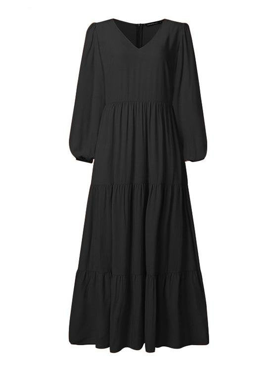 Scoop Neck Puff Sleeve Tiered Empire Maxi Dress