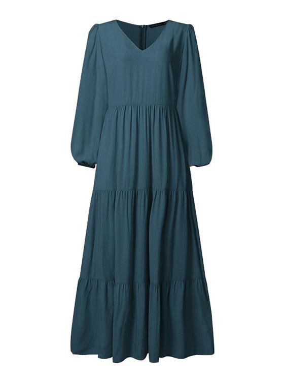 Scoop Neck Puff Sleeve Tiered Empire Maxi Dress