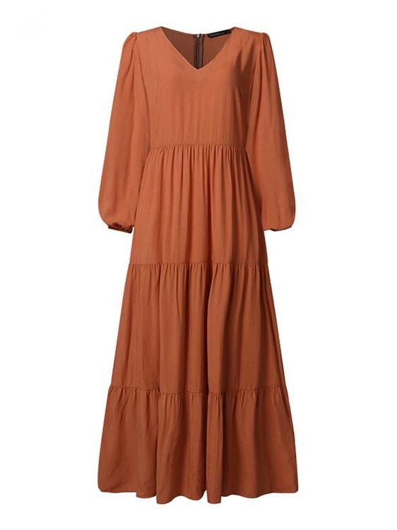 Scoop Neck Puff Sleeve Tiered Empire Maxi Dress