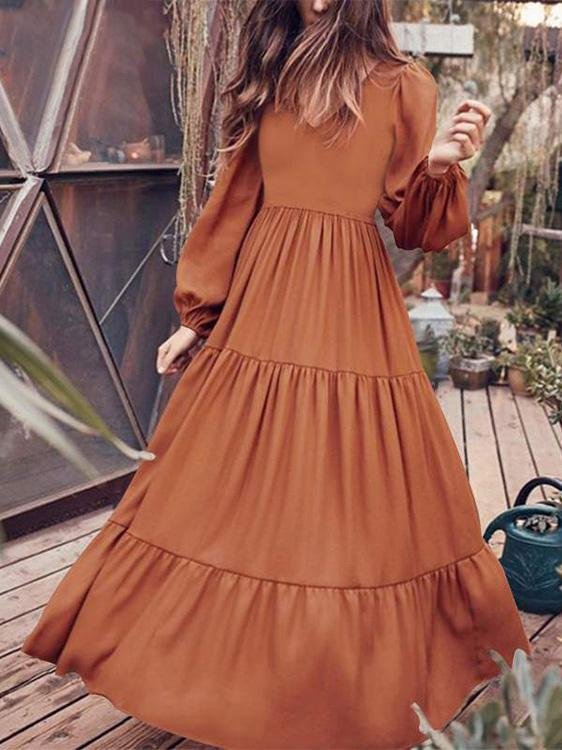 Scoop Neck Puff Sleeve Tiered Empire Maxi Dress