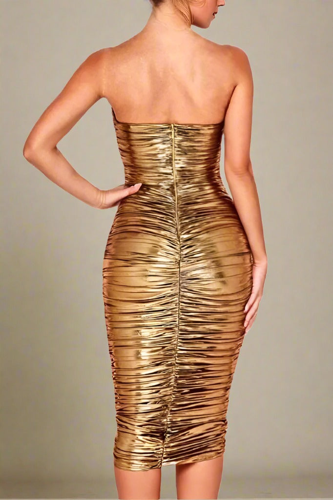 Terese Bodycon Wrap Dress - Gold - Fashionpara