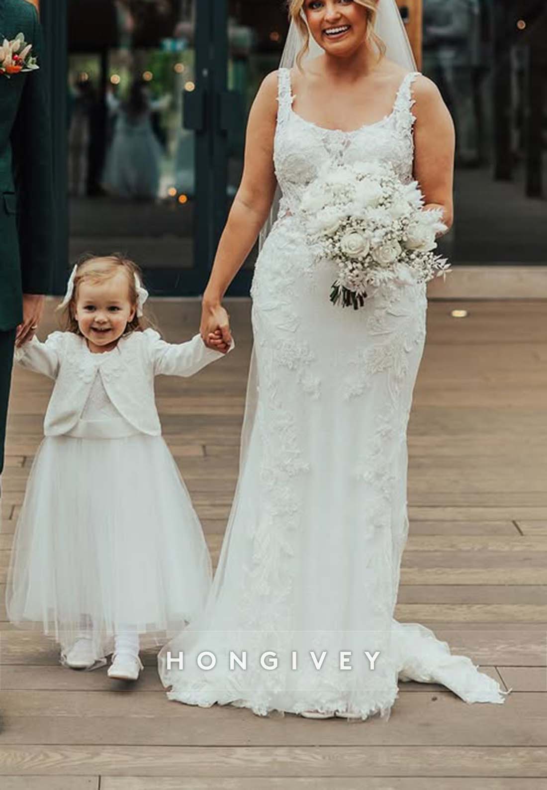 Lace Pleated Sheath Court Train Square Regular Straps Wedding Dresses