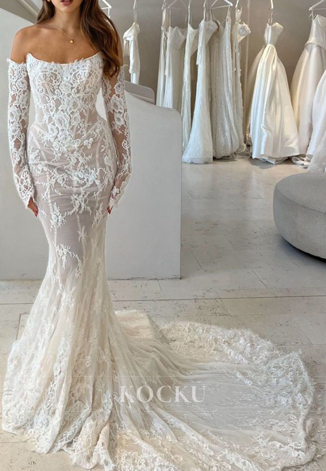 Strapless Sheer Lace Mermaid Wedding Dress with Choker Neckline