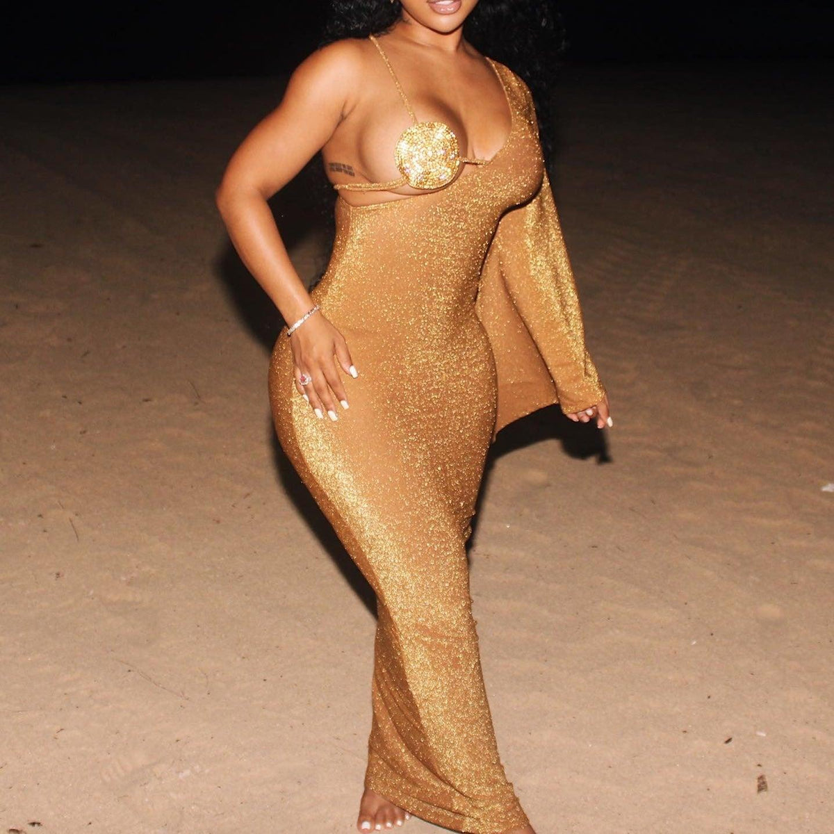 Glitter Rhinestone Bralette Spaghetti-Strap Bodycon Maxi Dress 3