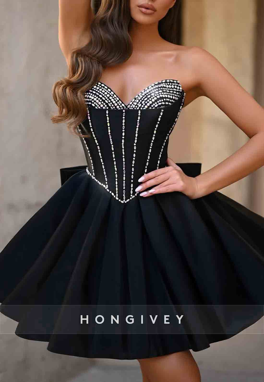 Strapless Bowknot V Neck Sleeveless Low Back Princess Short Homecoming Dresses