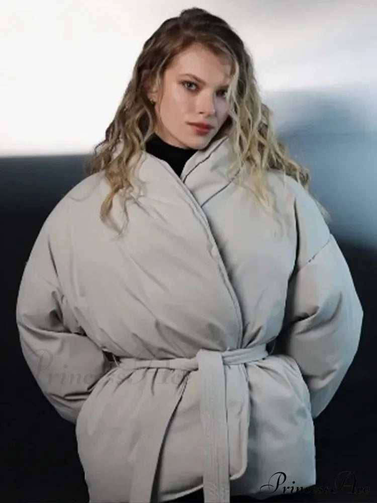 Tie-Belt Padded Cotton Coat Creamy-White / S Coats-241208