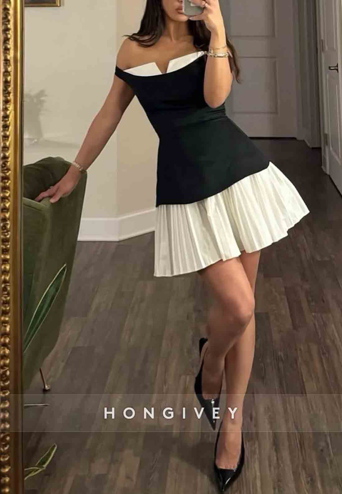 Off the Shoulder A-Line Pleated Simple Mini Homecoming Dresses