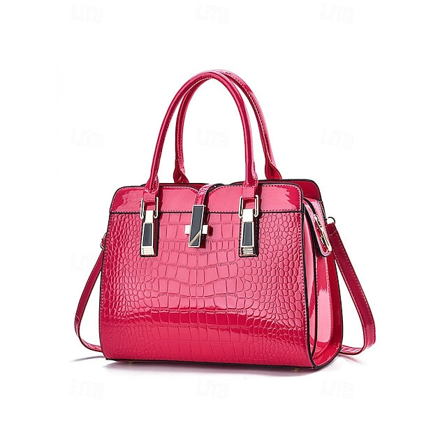 Faux - Croc Patent Handbag Leather Burgundy
