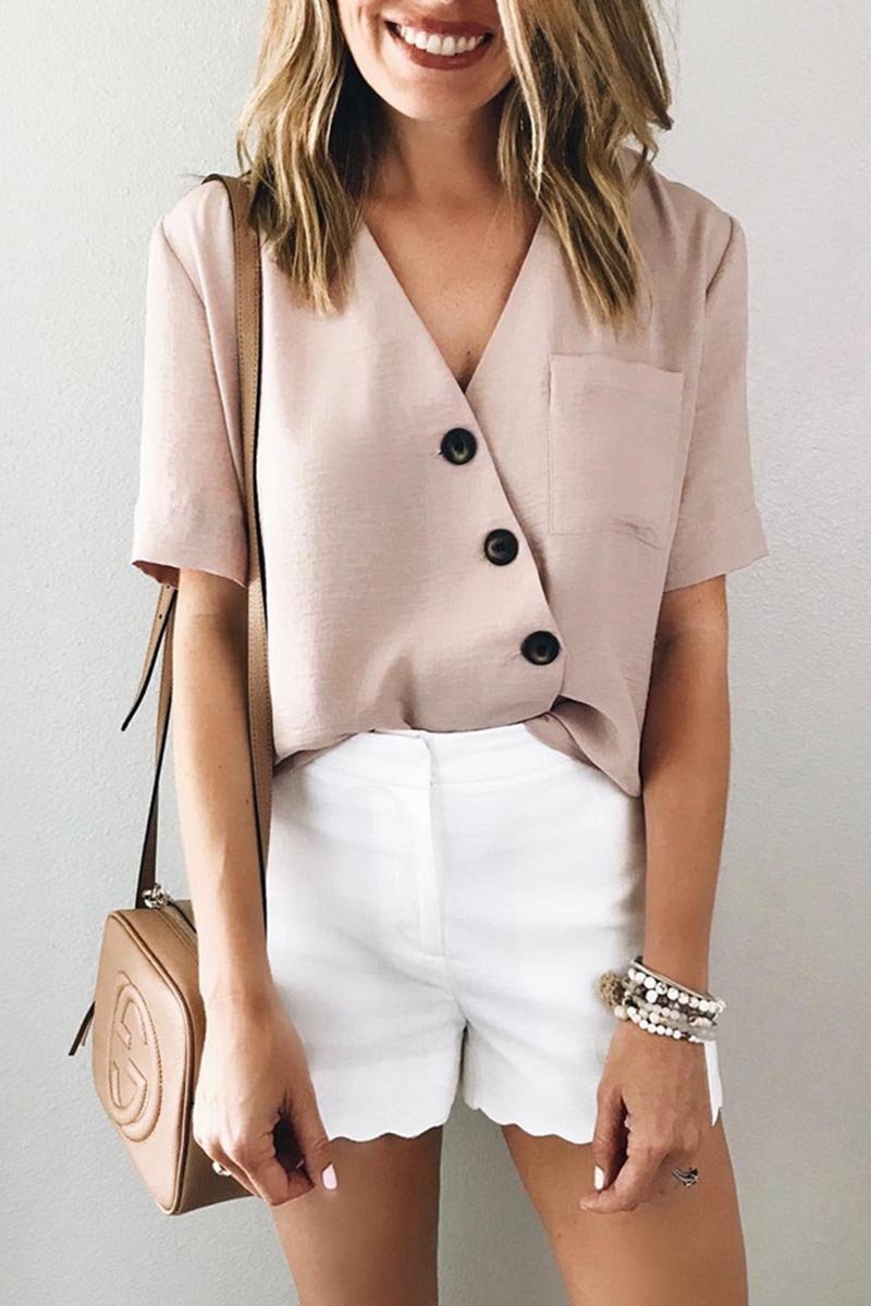 Florcoo V Neck Knot Design Pink Shirt - Fashionpara