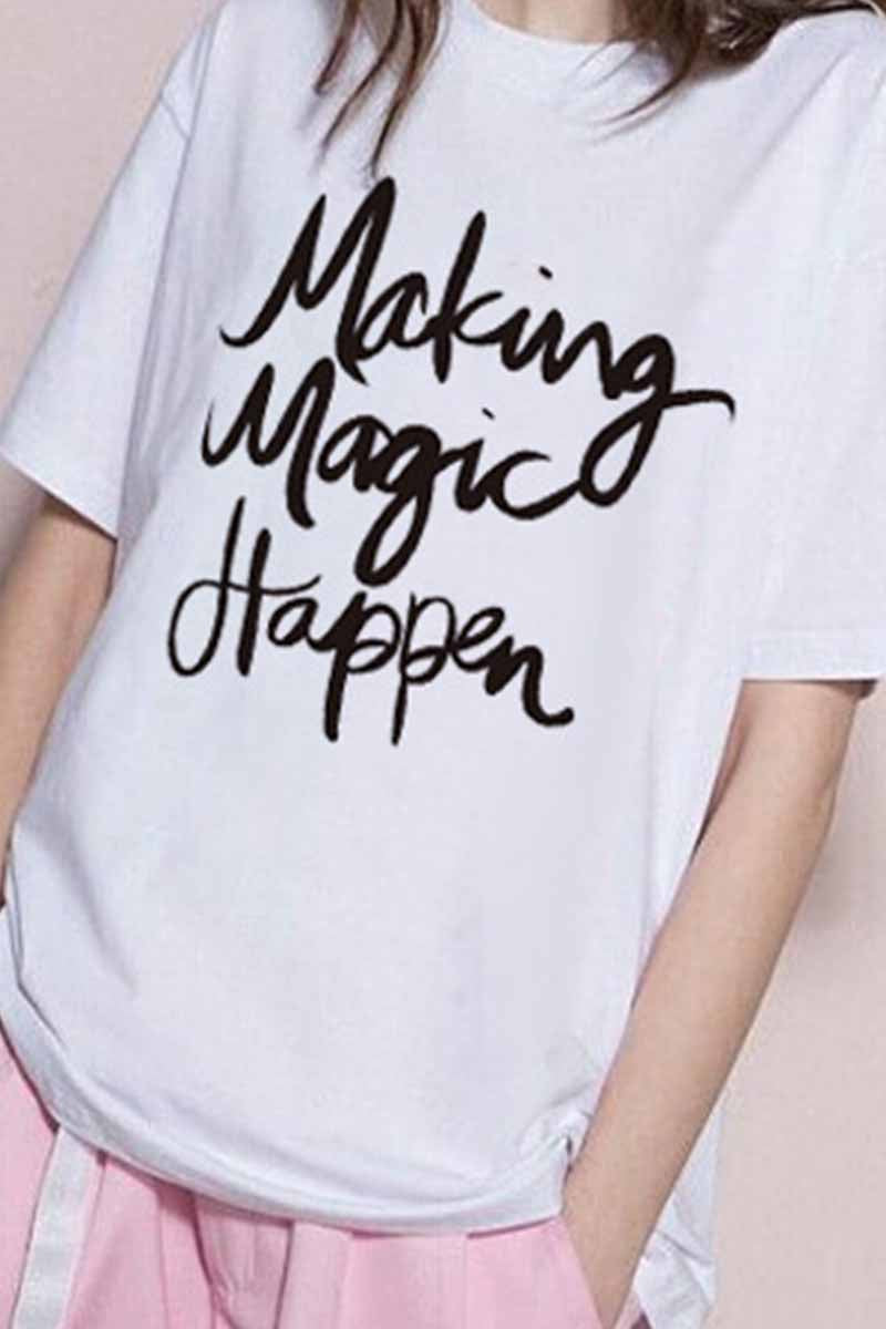 Florcoo Letter Print Short Sleeve tops