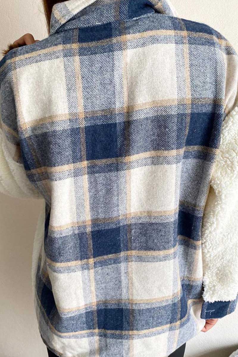 Florcoo  Pocket Check Stitching Plush Jacket(4 colors)