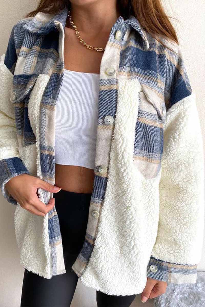 Florcoo  Pocket Check Stitching Plush Jacket(4 colors)