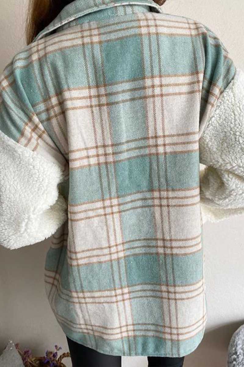 Florcoo  Pocket Check Stitching Plush Jacket(4 colors)