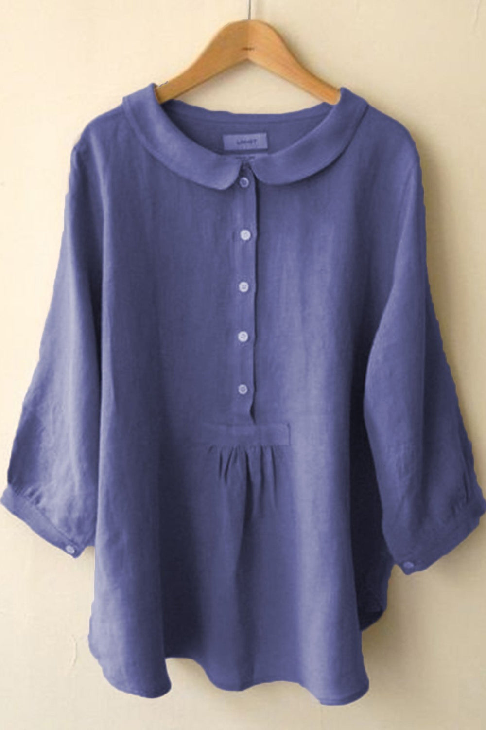 Peter Pan Collar Button Front Linen Look Blouse 7