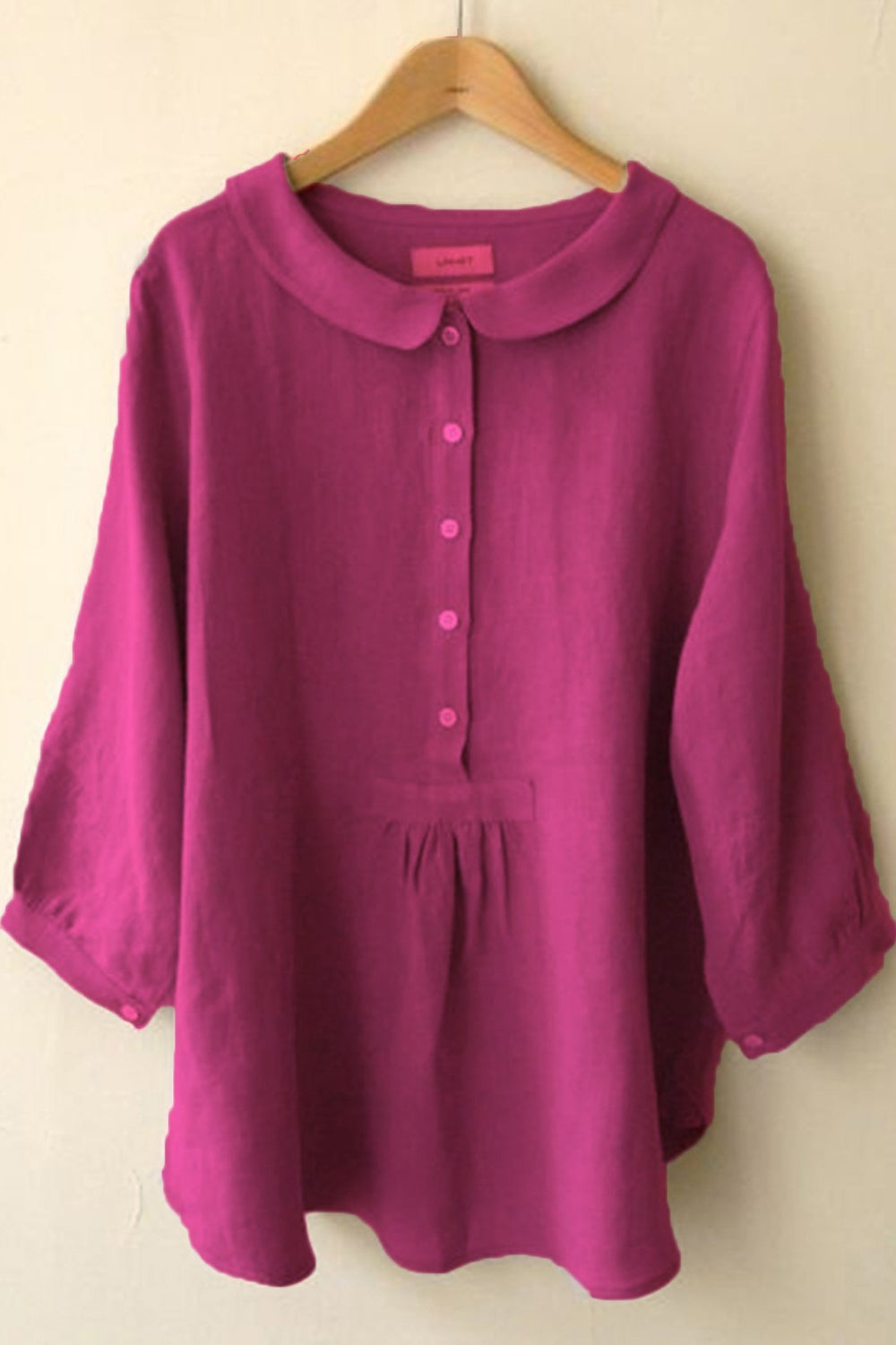Peter Pan Collar Button Front Linen Look Blouse 5