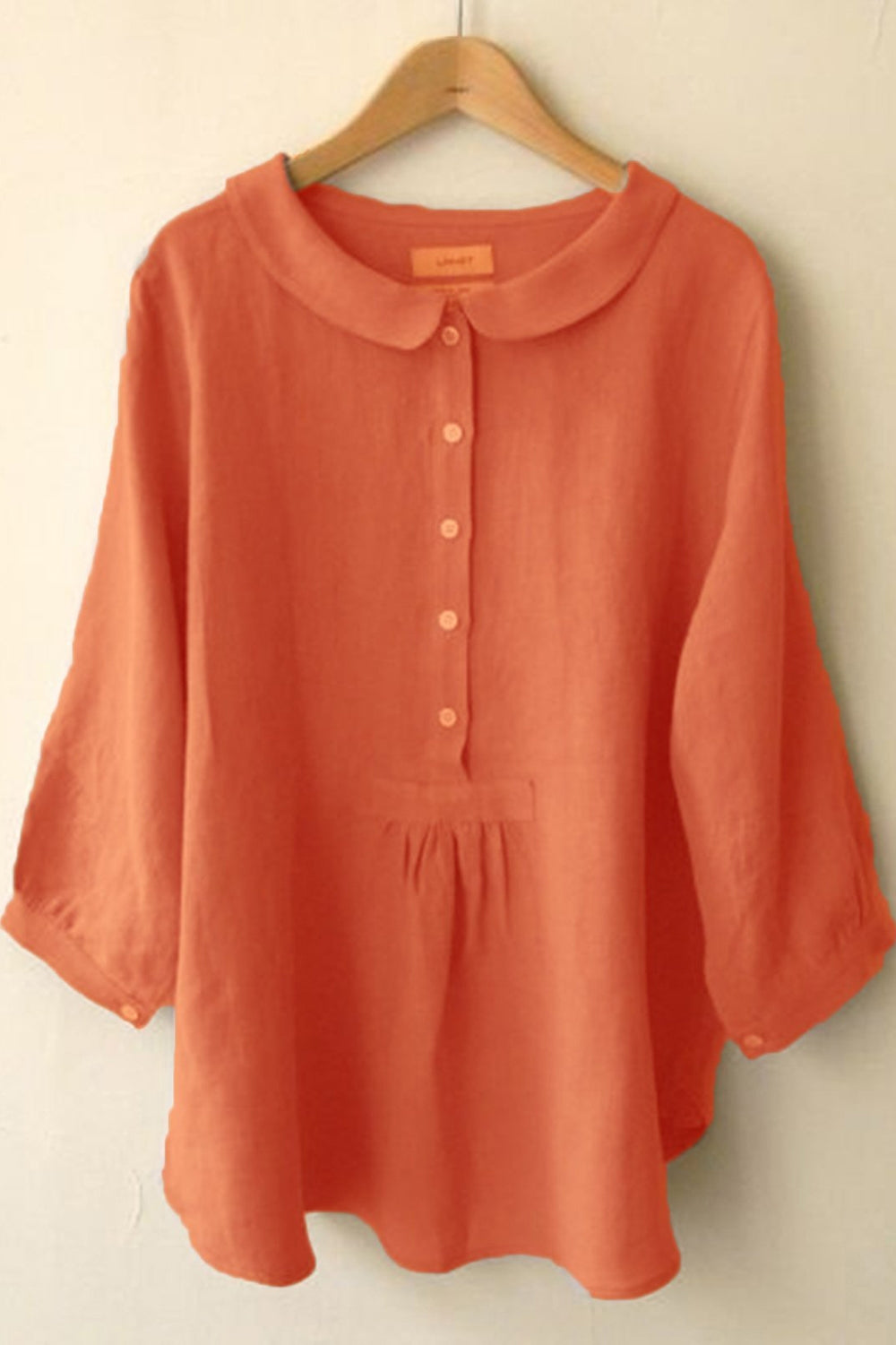 Peter Pan Collar Button Front Linen Look Blouse 3