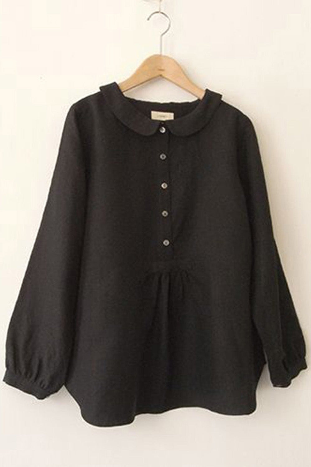 Peter Pan Collar Button Front Linen Look Blouse 2