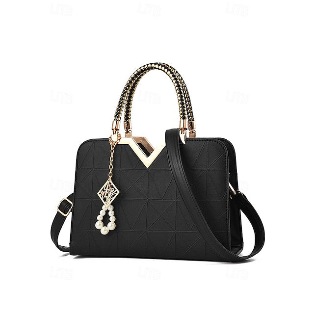 Handbag Faux with Elegant Pendant Pearl Leather