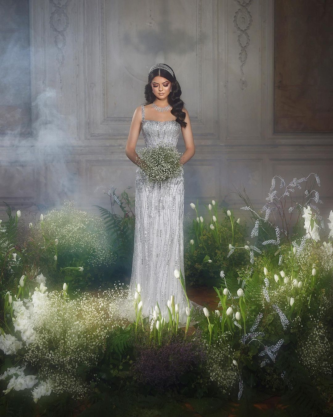 Trendy Floor-Length Square Spaghetti Strap Sleeveless Mermaid Lace Wedding Gown - Fashionpara