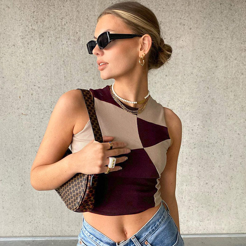 Color Block Ribbed Sleeveless Crop Top 2