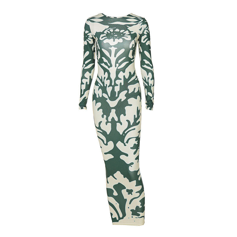 Camo Print Long Sleeve Backless Bodycon Midi Dress 2