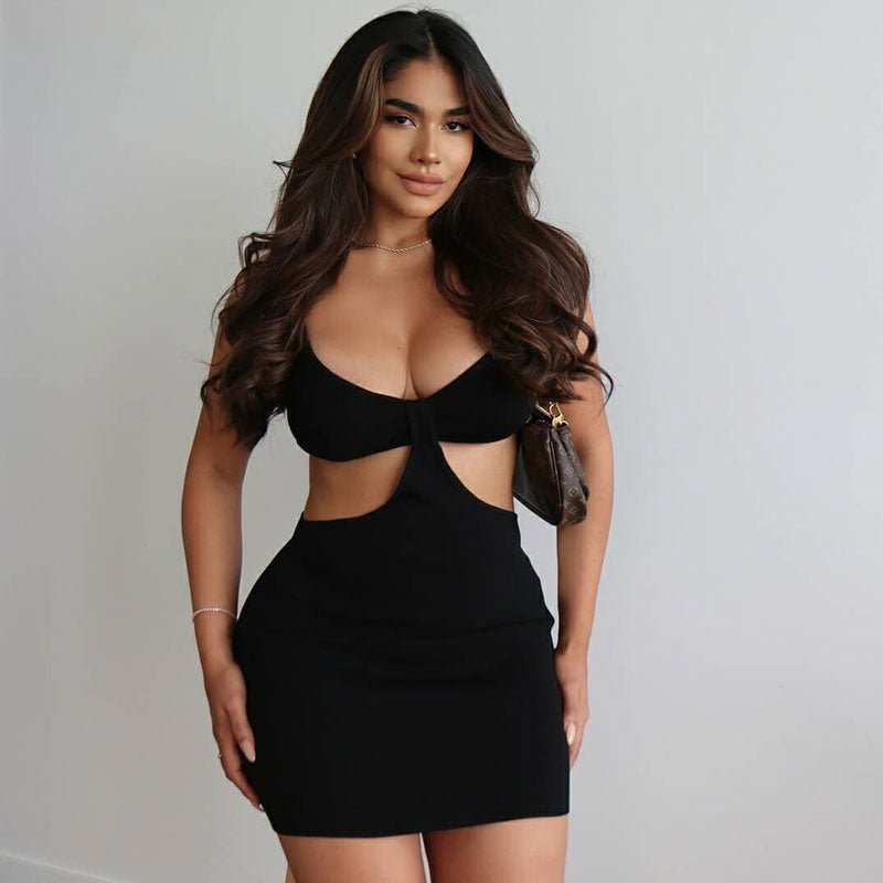 Ribbed Deep V-Neck Underbust Cutout Bodycon Mini Dress
