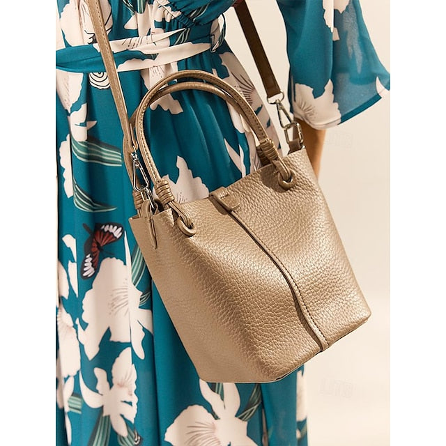 Pouch Stylish Bag Bucket Matching with Leather