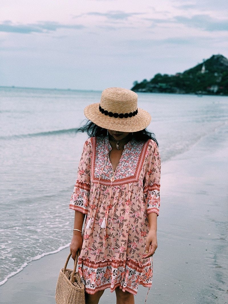 Boho Floral Print Flared Sleeve Ruffle Hem Mini Dress 12