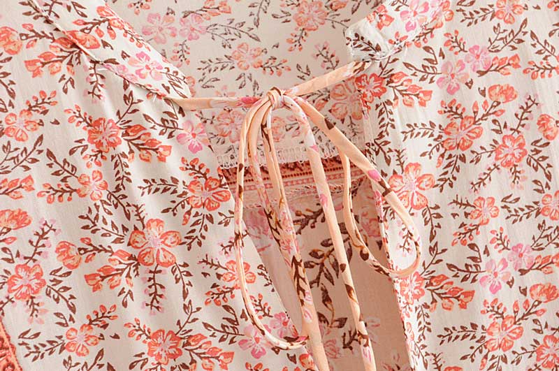 Boho Floral Print Flared Sleeve Ruffle Hem Mini Dress 19