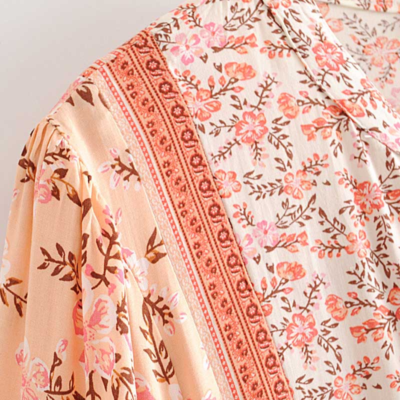 Boho Floral Print Flared Sleeve Ruffle Hem Mini Dress 22