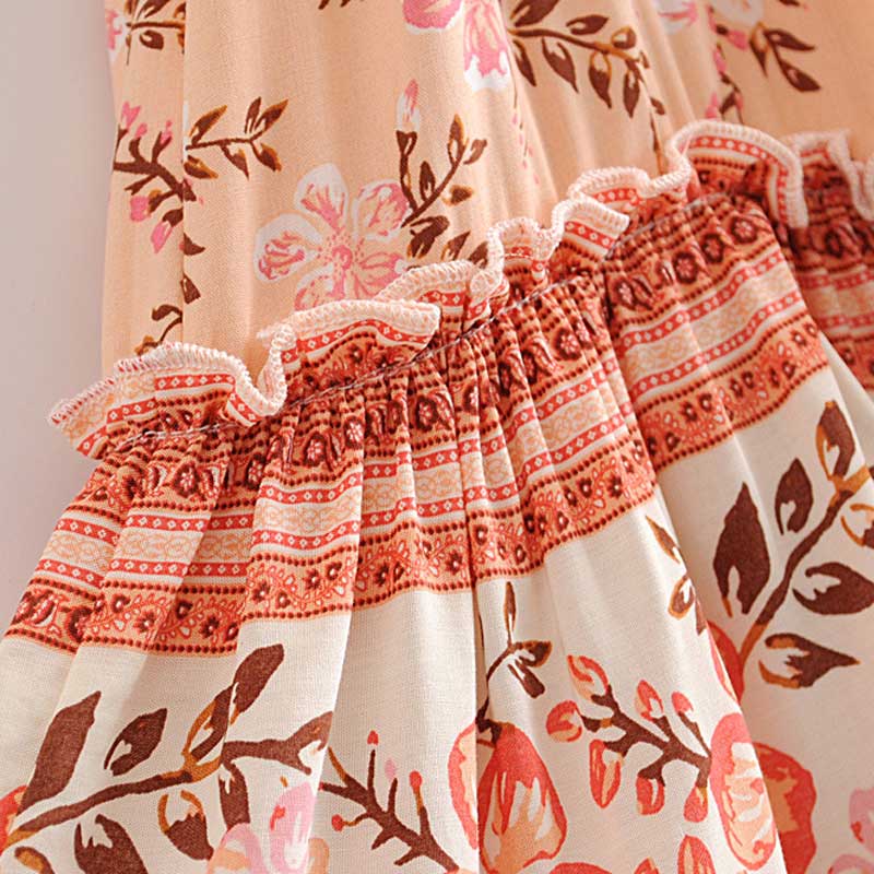 Boho Floral Print Flared Sleeve Ruffle Hem Mini Dress 24