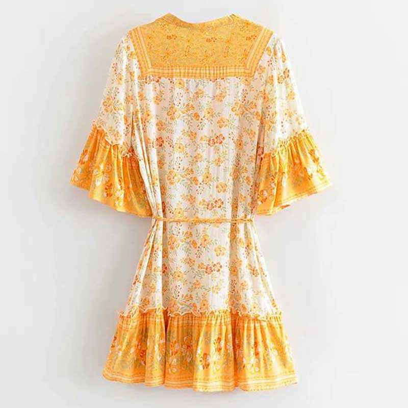 Boho Floral Print Flared Sleeve Ruffle Hem Mini Dress 26