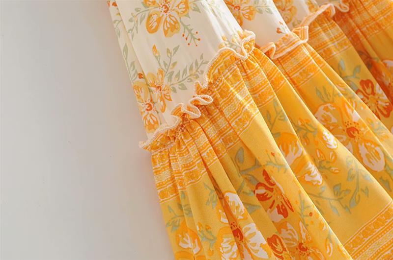 Boho Floral Print Flared Sleeve Ruffle Hem Mini Dress 32