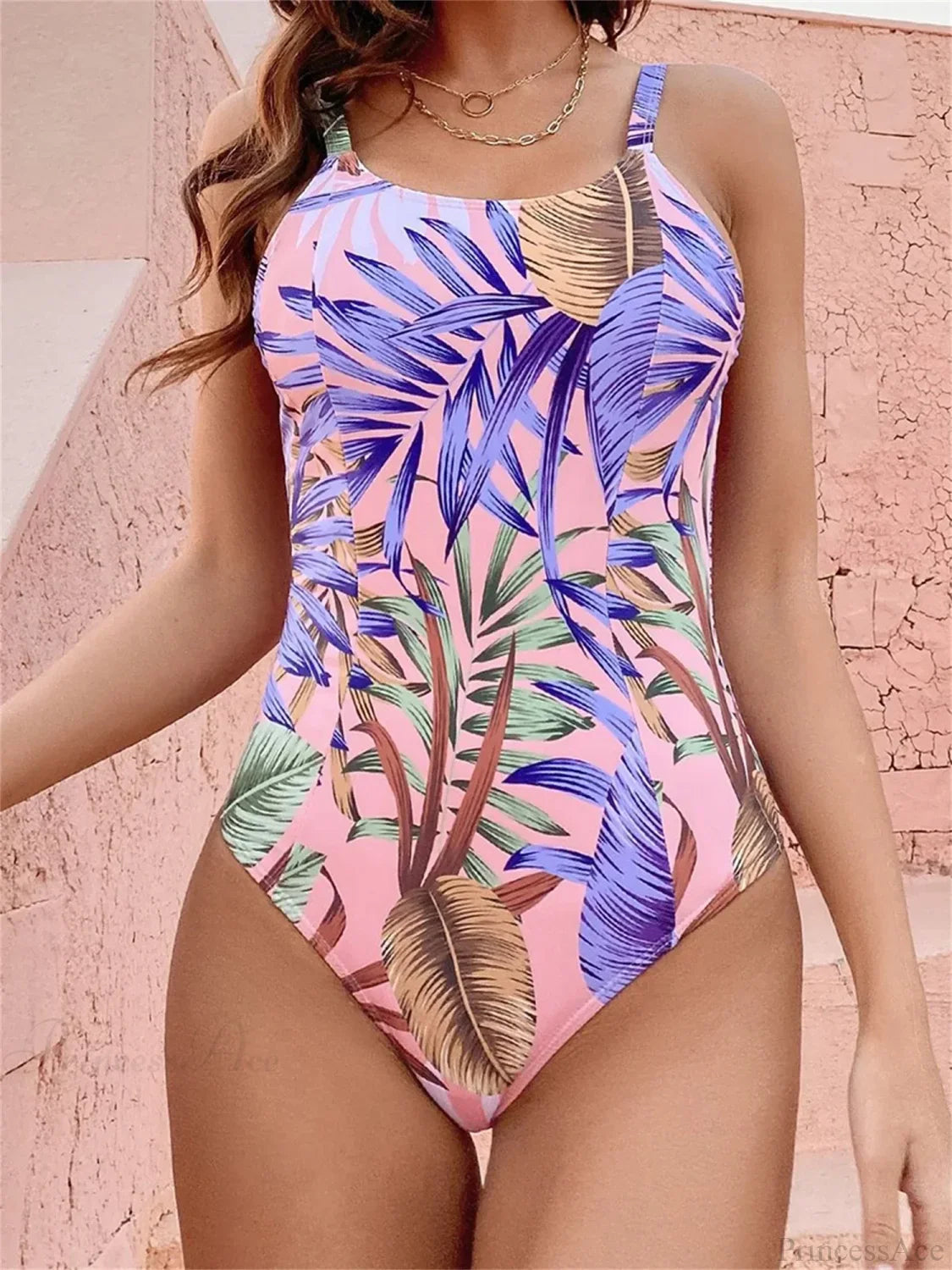 Tropical Print Sleeveless Romper One Piece Set MULTI / S