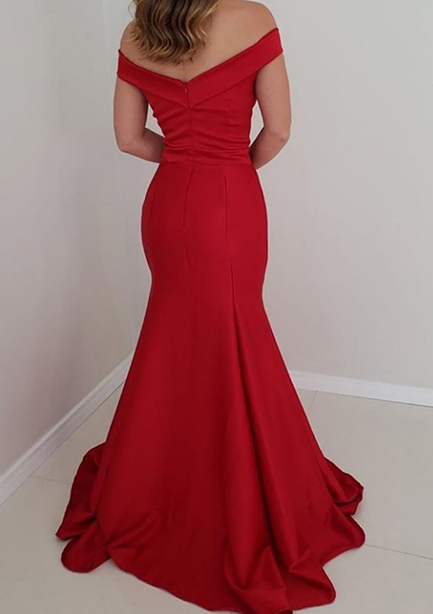 Trumpet/Mermaid Off-the-Shoulder Satin Long/Floor-Length Prom Dress/Evening Dress - Fashionpara