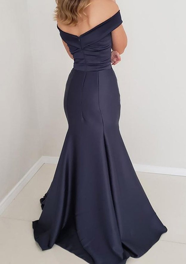 Trumpet/Mermaid Off-the-Shoulder Satin Long/Floor-Length Prom Dress/Evening Dress - Fashionpara
