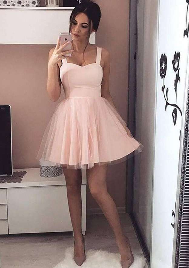 Tulle Cocktail Dress Ball Gown Sweetheart Short With Pleated - Fashionpara
