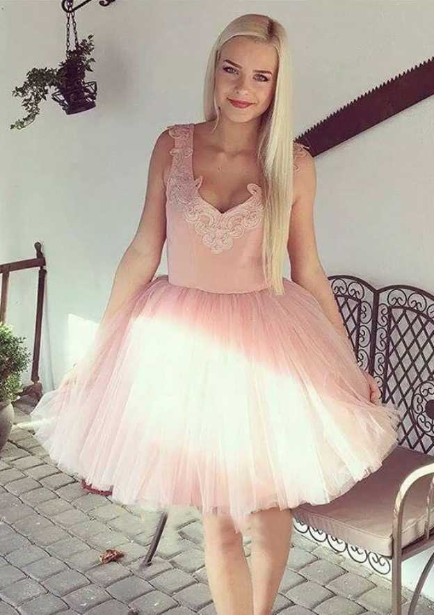 Tulle Homecoming Dress Ball Gown Sweetheart Short with Appliqued Detail - Fashionpara