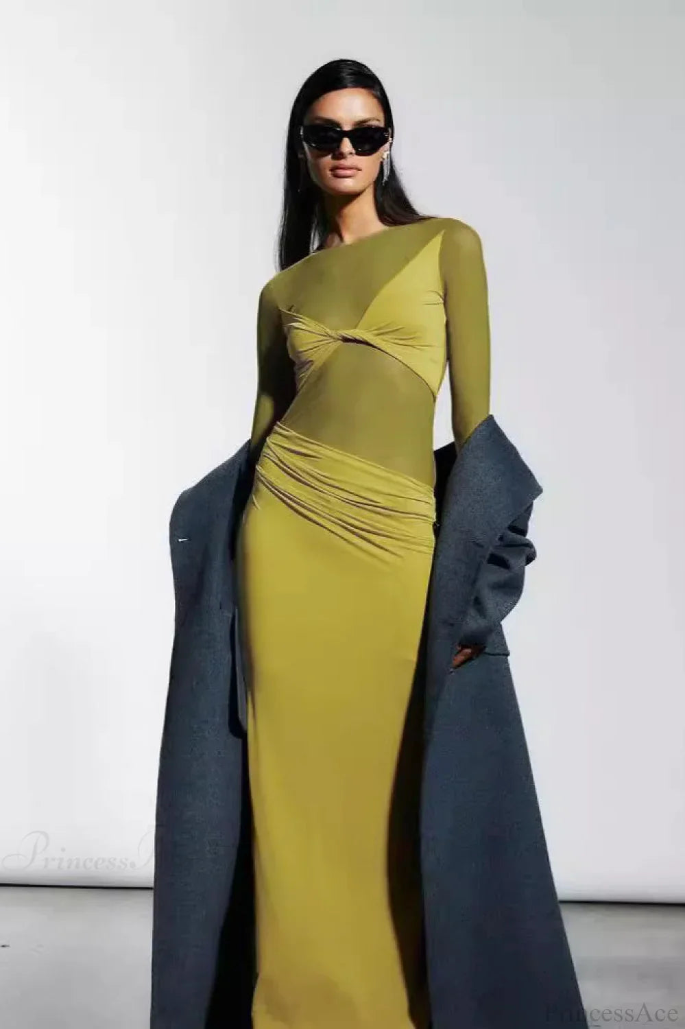 Mesh Sheer Long Sleeve Cutout Bodycon Midi Dress 2