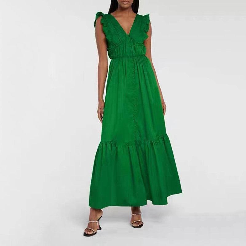 V-Neck Button Front Tiered Maxi Dress 2