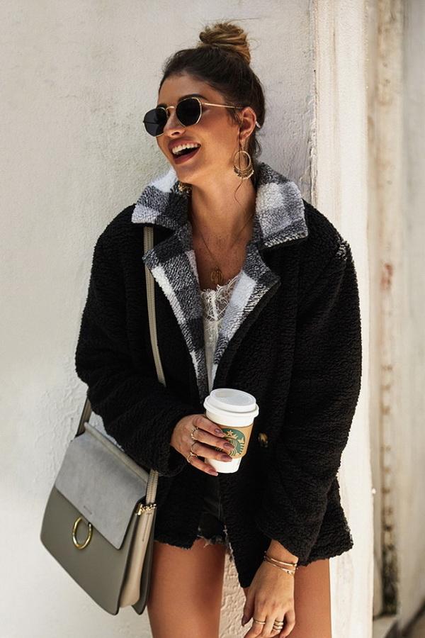 Fluffy Turn-Down Collar Coat for Cozy Winter Comfort