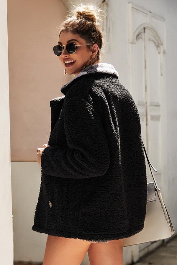 Fluffy Turn-Down Collar Coat for Cozy Winter Comfort