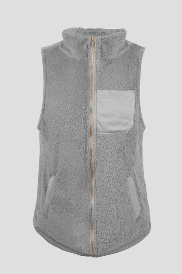 Fluffy Zipper Waistcoat with Turn-Down Collar for Cozy Style