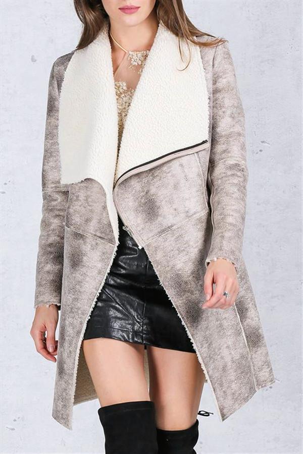 RadyRin Turn Down Collar Suede Lambswool Coat for Elegance